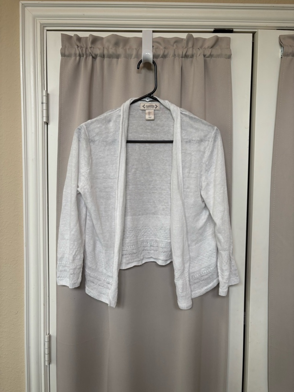 Nanette Lepore White Open-Front Linen cropped Cardigan with lace like detail